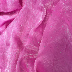 Tissu en organza de polyester texturé avec strass thermocollants, rigide et brillant, pour la décoration de mariage, les robes, les voiles et les événements - Product Image 4
