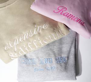 เสื้อสเวตเตอร์คอกลมของผู้ชายผ้าฝ้าย100% ล้วนเฮฟวี่เวต400แกรมเทคนิคปักขนแกะสีพื้น - Product Image 3