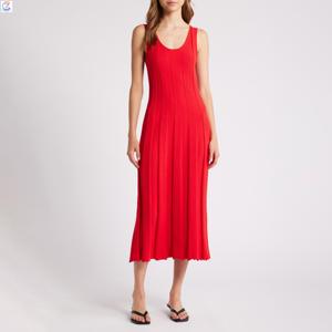 Produttore di Maglieria, Abito Estivo Personalizzato Senza Maniche con Collo all'Americana per Donne, Vestito in Maglia di Qualità - Product Image 1