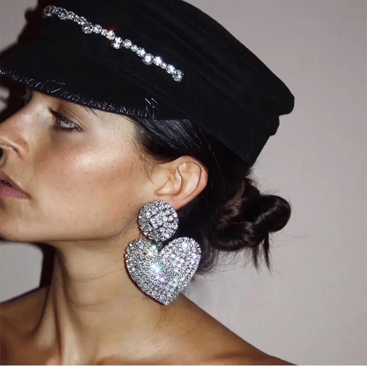 Super Flash Luxe Shine Diamond Crystal Geometrische Earring Europese Nachtclubs Overdreven Gepersonaliseerde Grote Liefde Hart Oorbellen