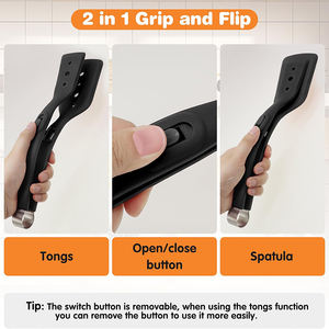 Espátula de <span class=keywords><strong>silicona</strong></span> resistente al calor 2 en 1, pinzas para utensilios de <span class=keywords><strong>cocina</strong></span> multiusos, agarre y pinza para comida de bistec y huevo abatible - Product Image 4