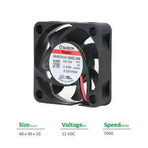 Ventilador Axial de Refrigeración Independiente SUNON HA40101V4-1000C-A99 Eléctrico 40x40x10mm 12VDC 0.43W 31mA 5000RPM 5.4CFM con Rodamiento Vapo - Product Image 2