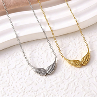 Collier pendentif ailes d'ange en acier inoxydable plaqué or véritable 18 carats pour femme, personnalisé, double trou, ailes 3D, chaîne anti-ternissement
