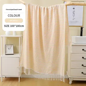 Vente en gros Serviette <span class=keywords><strong>de</strong></span> <span class=keywords><strong>bain</strong></span> épaissie européenne américaine avec pompon Serviette <span class=keywords><strong>de</strong></span> plage turque élargie transfrontalière pour la protection solaire extérieure - Product Image 6