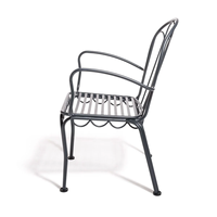 Fauteuil moderne gris anthracite de style français en acier inoxydable à dossier ondulé et assise à lattes verticales pour salon extérieur