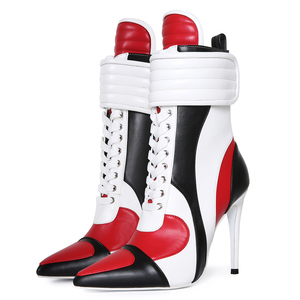 Bottines à talons aiguilles pour femmes, style sport, grande taille 47, avec fermeture éclair latérale et fermeture auto-agrippante, patchwork, à la cheville - Product Image 3