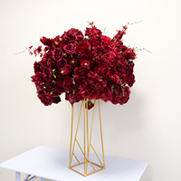 LFB26040 Bouquet de fleurs artificielles en soie, rose rouge bordeaux et pivoine, pour centre de table, pompon floral luxuriant pour vase haut, décoration de table de mariage