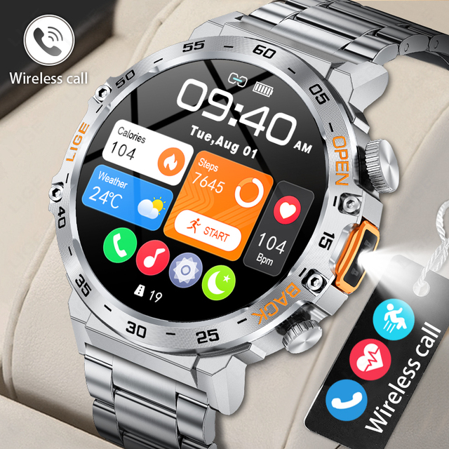 Lige BW0616 New Outdoor Intelligent Smart Watch LED Flashlight Blood Pressure Multiple Sports Breathing Training Watches for Men