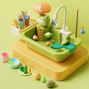 Cartoon Electric Dishwasher Sink Playset Kids Kitchen Pretend Play Toy with Water Cycle Faucet Summer <b>Bathing</b> Toy for Kids - Product Image 3