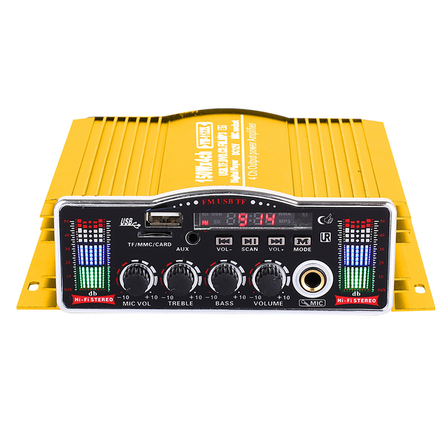 OEM Hifi Stereo Sound 12v Amplifiers 4 Channel Power Amplifier Led Audio Mode Digital Display With Usd Tf Fm Wireless BT Mic