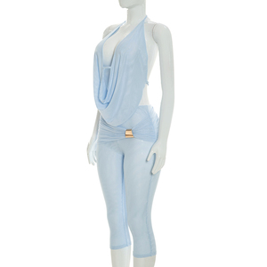 Viviblook C26ST240 – ensemble décontracté pour femmes, nouveau débardeur sans manches à lacets et dos nu, pantalon, ensemble deux pièces - Product Image 3