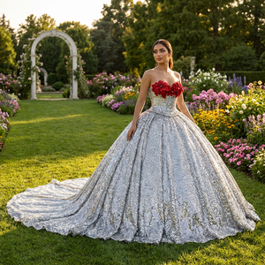 Vestido de Quinceañera Dy6950 Plateado, Elegante, Brillante, Largo y Exquisito con Lentejuelas, Vestido de Noche Moderno Jancember - Product Image 1