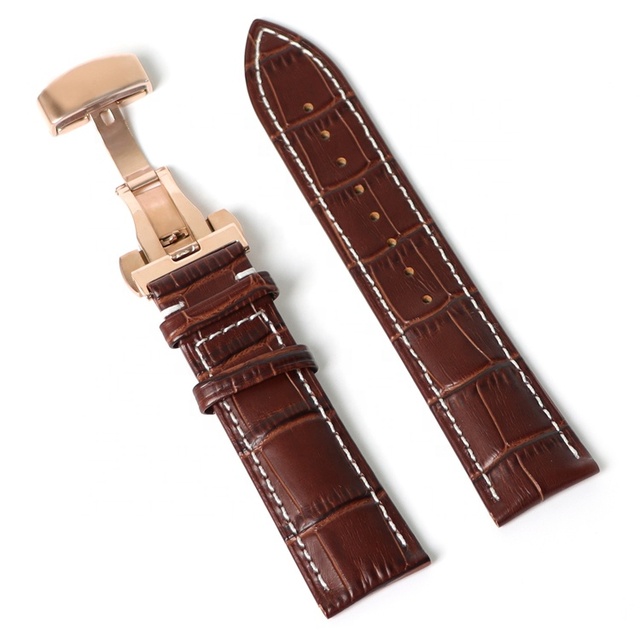 Vintage Mens Women Crocodile Pattern Genuine Leather Watchband Handmade White Thread Watch Band 18mm 20mm 22mm Watch Strap