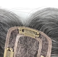 Topper pour femme en cheveux humains vierges gris argentés, facile à porter, taille 3x5 pouces, gris, 10, 12, 14 pouces
