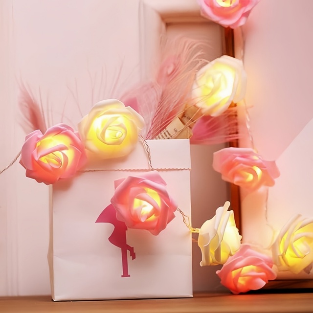 2024 Hot Sale String Lights Artificial Flower Bouquet String Light Battery Operated String Romantic Flower Rose Fairy Light