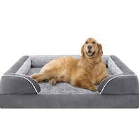 Lit orthopédique rectangulaire en velours gris foncé personnalisé pour chiens, grand lit pour animaux de compagnie en mousse à mémoire de forme pour chiens de taille moyenne à grande, idéal pour l'extérieur et les voyages