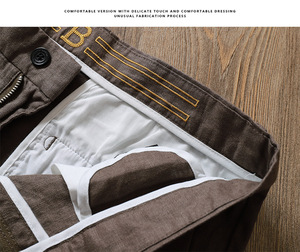 Nuovi <span class=keywords><strong>pantaloni</strong></span> Casual da <span class=keywords><strong>uomo</strong></span> sottili di fascia alta da <span class=keywords><strong>uomo</strong></span> in <span class=keywords><strong>lino</strong></span> puro e morbido e liscio - Product Image 5