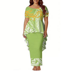 ชุดเดรสทรงเมอร์เมดคุณภาพสูงสั่งตัดได้ ดีไซน์หรูหราสำหรับสุภาพสตรี ชุดโพลีนีเชียน ปูเลตาซี แบบเปิดไหล่ แขนพองสั้น ทรงหางปลา ชุด 2 ชิ้น - Product Image 4