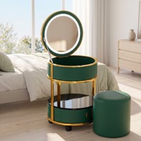 Coiffeuse de chambre d'hôtel moderne en acier inoxydable et pin avec panneau de maquillage et miroir éclairé LED 3 couleurs universel