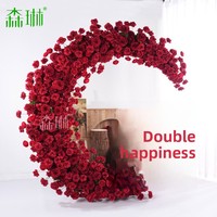 Décorations d'ambiance pour la Saint-Valentin : Roses en soie en forme de cœur, arche en croissant pour fond de scène, idéal pour les événements commerciaux