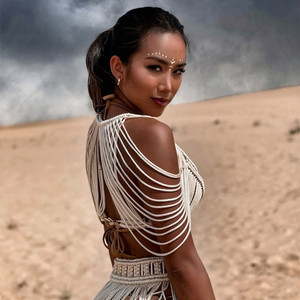 Robe longue tissée à la main avec pompons pour femme, nouvelle robe de plage créative style déesse grecque - Product Image 3
