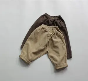 2023 New Autumn Kid Boy Casual Pants Khaki Brown Bottoms 1-6 Years