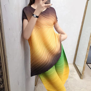 Ravanello Pantaloni Halon estate tinto legame pieghettato Miyake <span class=keywords><strong>Giapponese</strong></span> a due pezzi set <span class=keywords><strong>abbigliamento</strong></span> donna - Product Image 2