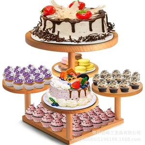 Support à gâteaux en bois pour la maison, les fêtes et la table à manger ; support à cupcakes et desserts à étages en bois massif. - Product Image 2