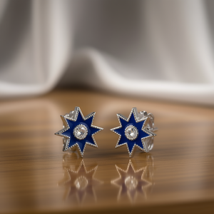 Orecchini a stella da donna in lega con zirconi blu, taglio brillante rotondo, montatura a castone, gioielli classici alla moda - Product Image 2