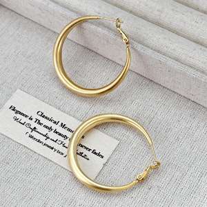 Orecchini a Cerchio in Ottone Placcato Oro e Argento, Grandi Cerchi Spazzolati Semplici per Donna - Product Image 6