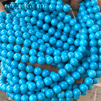 Perles de turquoise bleue haute porcelaine optimisées, rondes, lisses, de 3 à 8 mm, en brin, pour collier