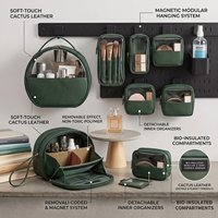 Ensemble de toilette de luxe en cuir végétalien personnalisé avec logo, approuvé par la TSA, cubes de rangement transparents, trousse de maquillage
