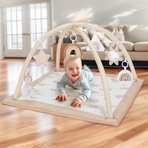 Washable Tummy Time <strong>Mat</strong> Baby Play Gym with 6 Stuffed Toys and 12 <strong>Milestone</strong> Cards Fitness Rack Baby Gym <strong>Mat</strong> for Infant &amp; Toddler - Product Image 1