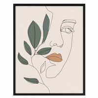 Tableau sur toile moderne abstrait visage de femme - Décoration murale tendance en dessin au trait, impression numérique sur toile pour salon et chambre à coucher