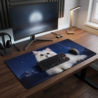 Tapis de bureau gaming XXL Silver Cat Starry Night, grand tapis de souris en tissu recyclé, protection pour clavier, logo personnalisé