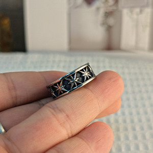 Men's <b>Titanium</b> Steel <b>Ring</b> Star Pattern Silver Color Punk Retro Style Gift Jewelry - Product Image 3