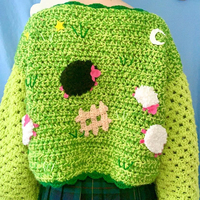Pull en laine et coton fait main au crochet, motif 3D personnalisé, cardigan d'hiver avec motif floral pour femmes