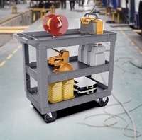 Carrito de Servicio Industrial Multifuncional de Alta Resistencia, Silencioso, de Cuatro Ruedas, OEM, de 3 Niveles, de Plástico, con Capacidad de Carga de 500 lb