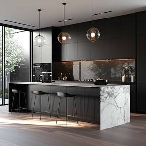 Fait sur mesure Noir mat Certifié FSC Armoires d'îlots de <span class=keywords><strong>cuisine</strong></span> Bonne qualité Design ouvert Évier Verre MDF pour l'Australie - Product Image 3