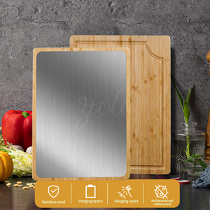 Tabla de cortar de bambú de acero inoxidable de bambú de doble cara multiusos de grado alimenticio para carne y pescado de cocina - Product Image 2