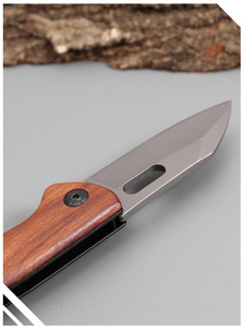 Mini 101 ngoài trời di động gấp dao với tay cầm bằng gỗ lưỡi thép không gỉ cắm trại công cụ với OEM tùy biến món quà dao - Product Image 6