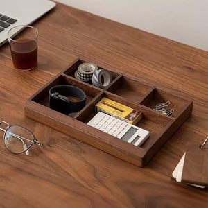 Organizador de Escritorio de Madera de Nogal de Lujo con Logotipo Personalizado, Bandeja de Almacenamiento para Joyería, Cosméticos y Artículos de Papelería - Product Image 5