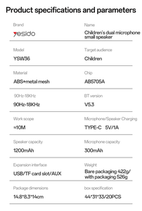Yesido Micrô khử tiếng ồn hiệu ứng ánh sáng LED bt5.3 loa không dây micrô kép cho trẻ em loa nhỏ ysw36 - Product Image 5
