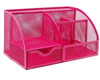 Ap02 — organisateur de bureau en maille métallique, avec 6 compartiments, 1 tiroir, support multifonctionnel pour stylos, Clips, mémo