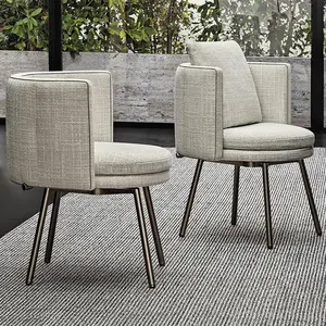 Luxe Villa Meubelen Hotel Bureau Stoel Boucle Draaiende Fauteuil Met Metalen Poot Voor Restaurant Eetkamerstoel