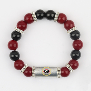 Bracelet en acier inoxydable argenté perlé <span class=keywords><strong>pour</strong></span> fans <span class=keywords><strong>de</strong></span> sport - Unisexe, décontracté/sportif, <span class=keywords><strong>cadeau</strong></span> <span class=keywords><strong>pour</strong></span> les fans <span class=keywords><strong>de</strong></span> sports d'équipe avec design cercle perforé et espaceur - Product Image 2