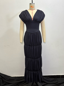 Robe Midi Femme Tendance à Col en V, Manches Bouffantes, Coupe Moulante et Volants – Grande Vente - Product Image 4