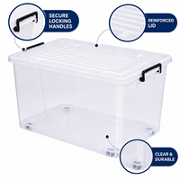Boîte de rangement en plastique PP transparente de 90 L, empilable, avec roulettes, pour chambre à coucher, placard, vêtements, literie