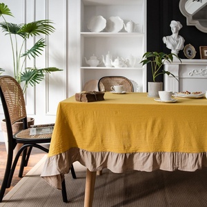 French Classic Pure Flounce <b>Linen</b> Customizable Embroidered Edge <b>Linen</b> <b>Table</b> <b>Cloth</b> for Hotel Tablecloth Wholesale - Product Image 1