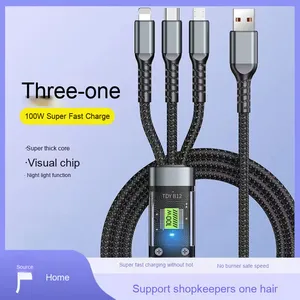 Hot 100W nylon trong suố<span class=keywords><strong>t</strong></span> hiển thị kỹ thuậ<span class=keywords><strong>t</strong></span> số ba-trong-mộ<span class=keywords><strong>t</strong></span> sạc nhanh cáp dữ liệu mộ<span class=keywords><strong>t</strong></span>-để-ba Khả năng <span class=keywords><strong>t</strong></span>ương thích cho Huawei Android - Product Image 5